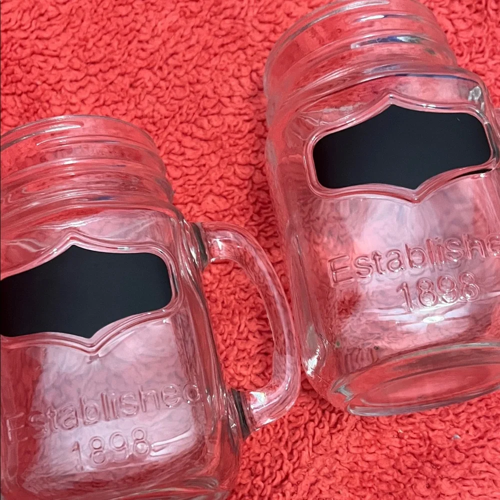 Source Unknown Clear Glass Mason Jar Mugs with Black Labels